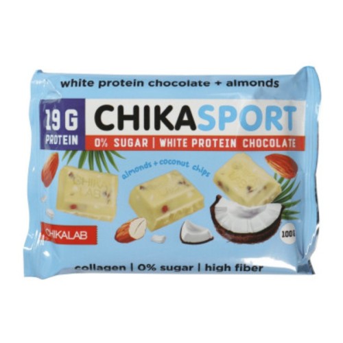 Chikalab ChikaSport 100g. Белый шоколад с миндалем и кокосовыми чипсами