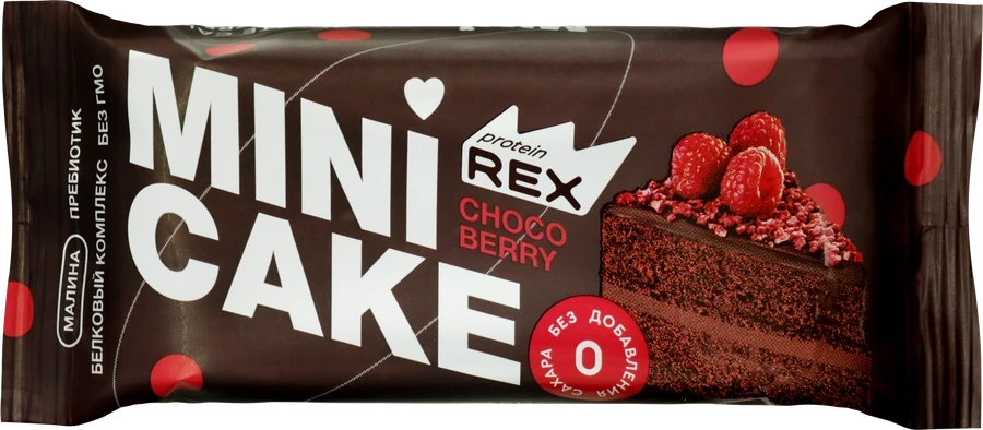 Proteinrex Пирожное протеиновое Lamington 40 г "Шоколадный тортик с малиной" 