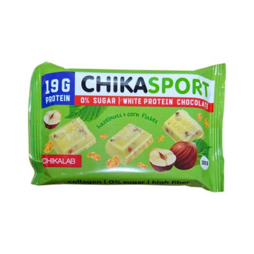 Chikalab ChikaSport 100g. (Белый шоколад с фундуком и кукурузными хлопьями)