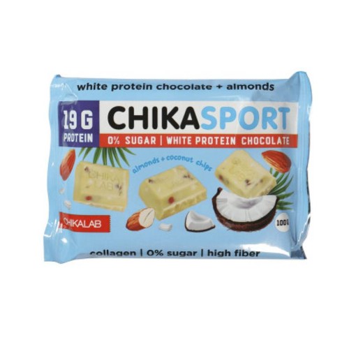 Chikalab ChikaSport 100g. (Белый шоколад с миндалем и кокосовыми чипсами)